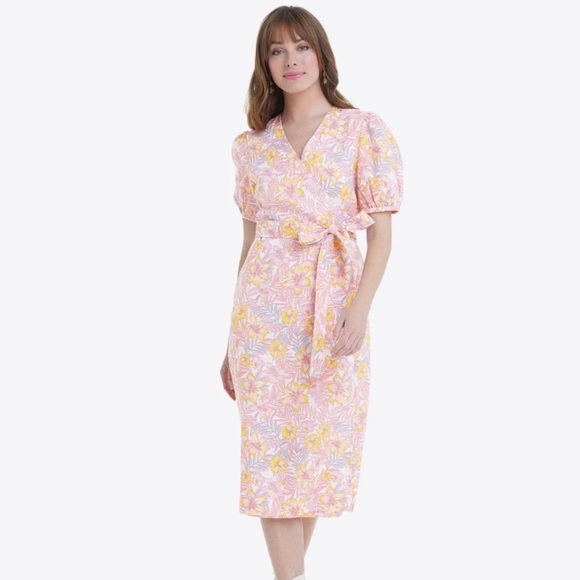 NWT Draper James Women's Rhonda Wrap Dress in Lilly Floral Pink